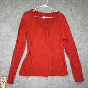 REI womens orange L long sleeve ruched scoop neck lightweight outdoor stretch